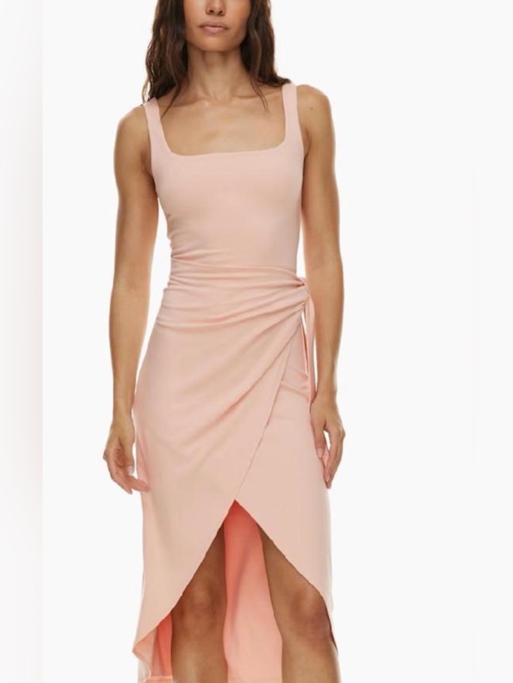 New! See You Monday Blush Pink High-Low Wrap Midi Dress